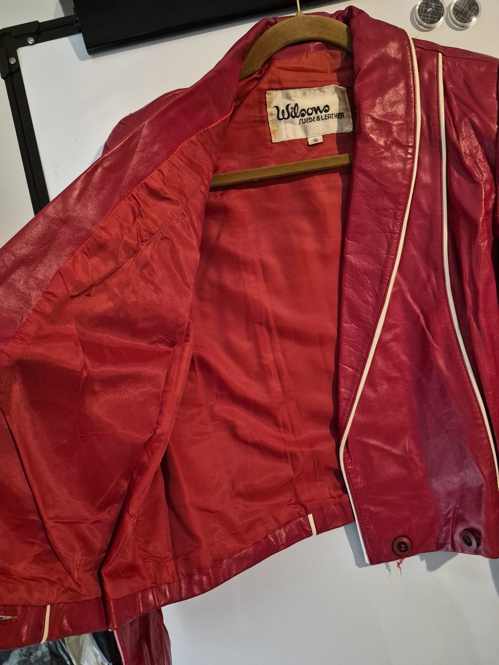 Wilsons Leather Hot Pink Leather Jacket and Pants Set with Contrast Piping - Picture 3 of 12